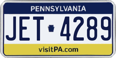 PA license plate JET4289
