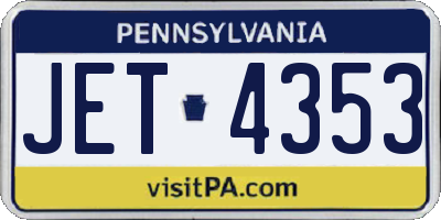 PA license plate JET4353