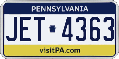 PA license plate JET4363
