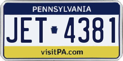 PA license plate JET4381