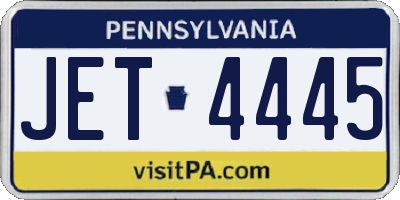 PA license plate JET4445