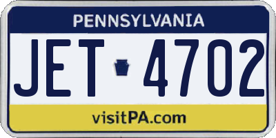 PA license plate JET4702