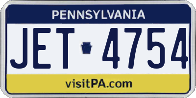PA license plate JET4754