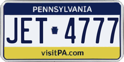 PA license plate JET4777