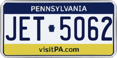 PA license plate JET5062