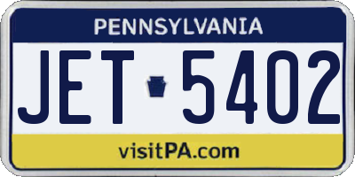 PA license plate JET5402