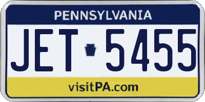 PA license plate JET5455