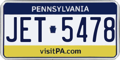 PA license plate JET5478