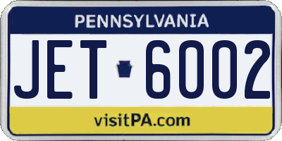 PA license plate JET6002