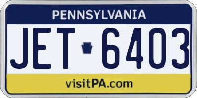 PA license plate JET6403
