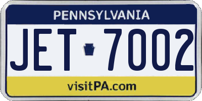 PA license plate JET7002