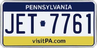 PA license plate JET7761