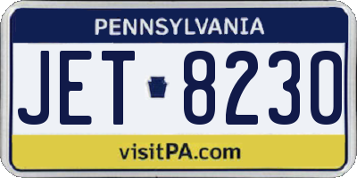 PA license plate JET8230