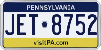 PA license plate JET8752