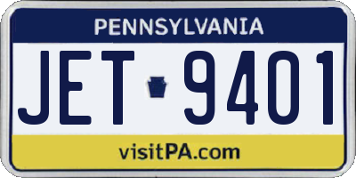 PA license plate JET9401
