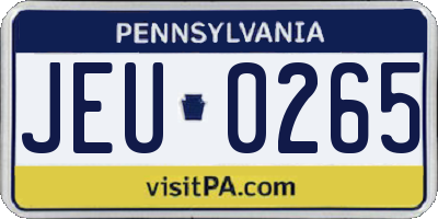 PA license plate JEU0265