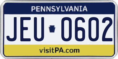 PA license plate JEU0602