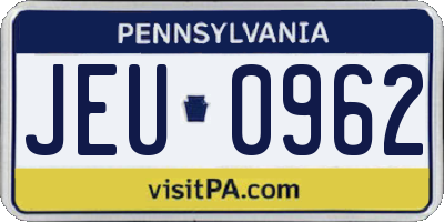 PA license plate JEU0962