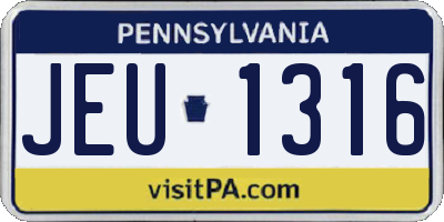 PA license plate JEU1316