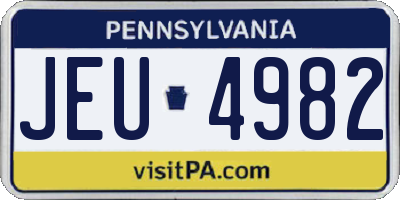 PA license plate JEU4982
