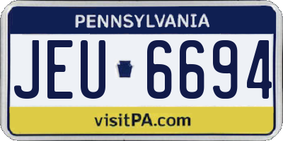 PA license plate JEU6694