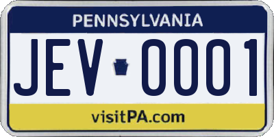 PA license plate JEV0001