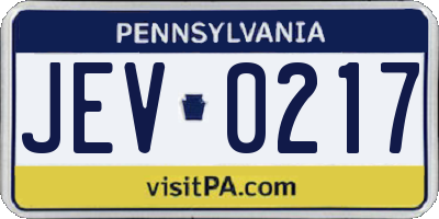 PA license plate JEV0217