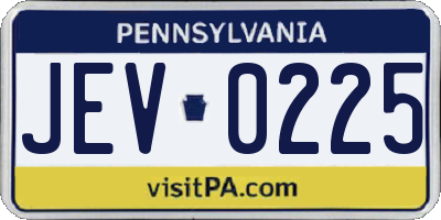 PA license plate JEV0225