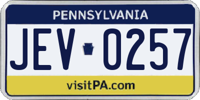 PA license plate JEV0257