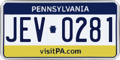PA license plate JEV0281