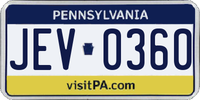 PA license plate JEV0360