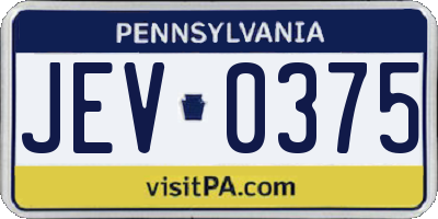 PA license plate JEV0375
