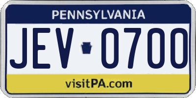 PA license plate JEV0700
