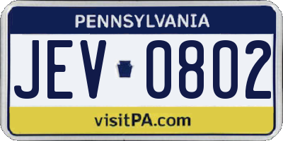 PA license plate JEV0802