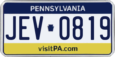 PA license plate JEV0819