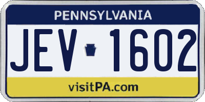PA license plate JEV1602