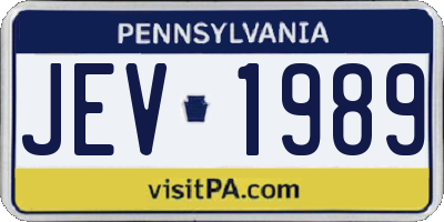 PA license plate JEV1989