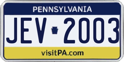 PA license plate JEV2003