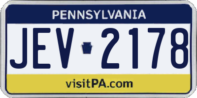 PA license plate JEV2178