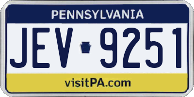 PA license plate JEV9251