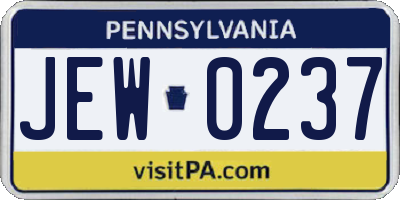 PA license plate JEW0237