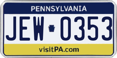 PA license plate JEW0353