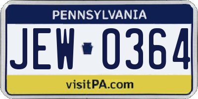 PA license plate JEW0364