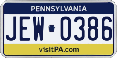 PA license plate JEW0386