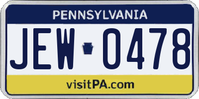 PA license plate JEW0478