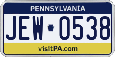 PA license plate JEW0538