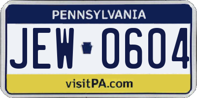 PA license plate JEW0604