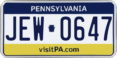 PA license plate JEW0647