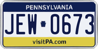 PA license plate JEW0673