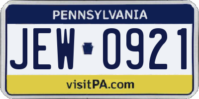 PA license plate JEW0921